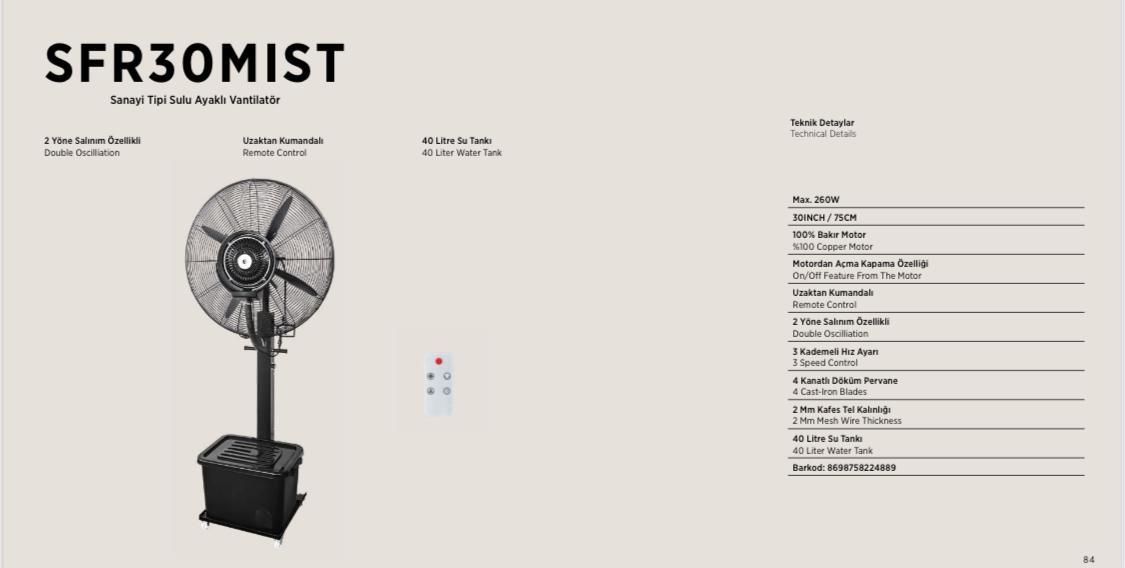 Raks SFR 30 MIST Buharlı Sanayi Vantilatörü 260W
