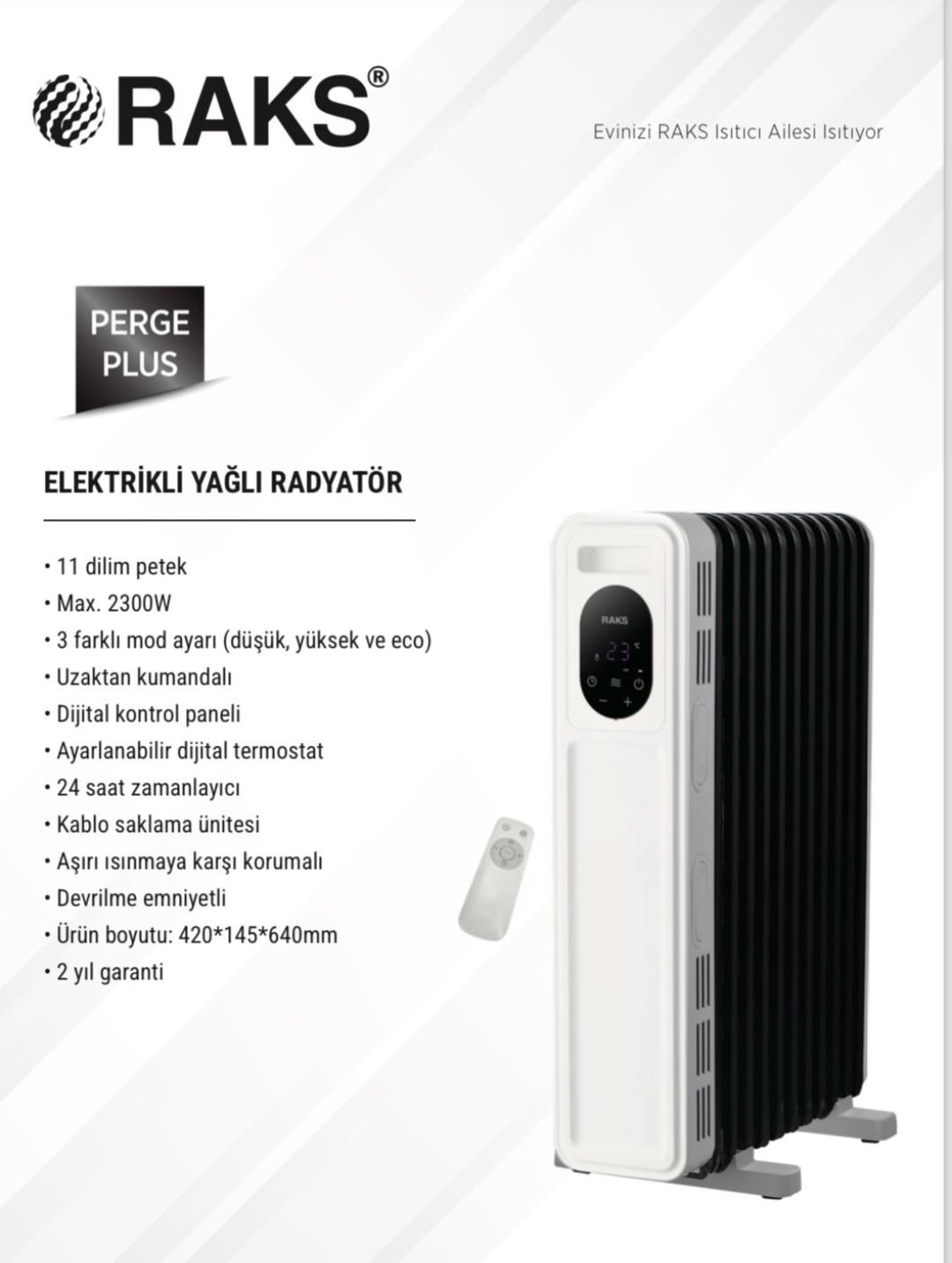 Raks Elektrikli Yağlı Radyatör Perge 11 Dilim